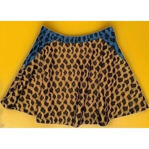 English Rose A-Line Mini Skirt Cheetah Lace Overlay Medium Goth Party Cr60 New